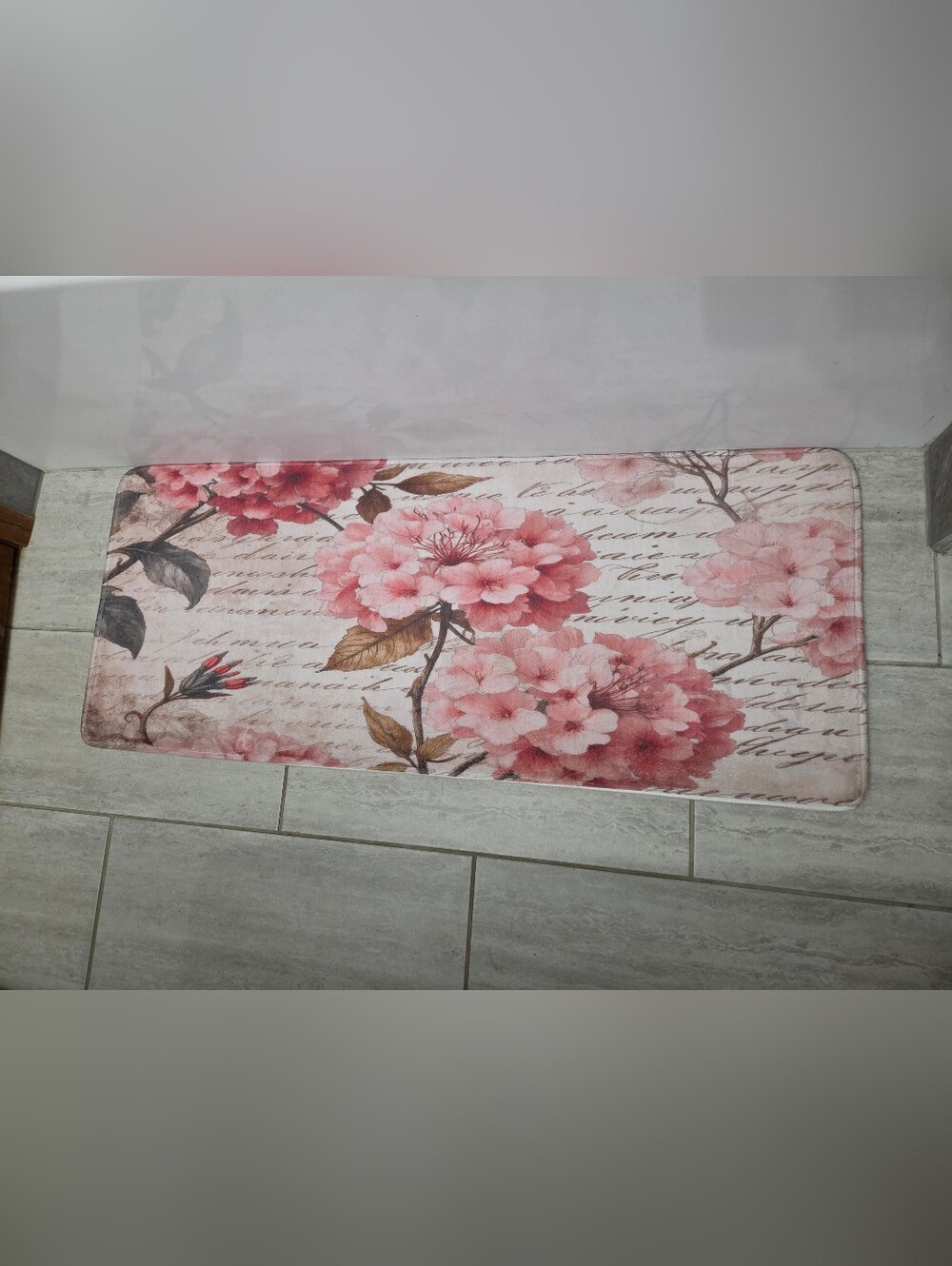 Floral Script Oversized Memory Foam Mat in Pink